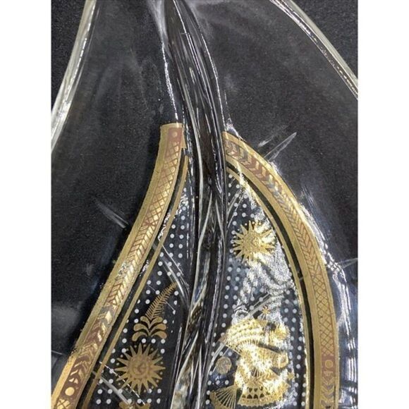 Vintage Georges Briard‎ leaf Shaped Glass Relish Dish With Gold Designs MCM - Picture 11 of 12